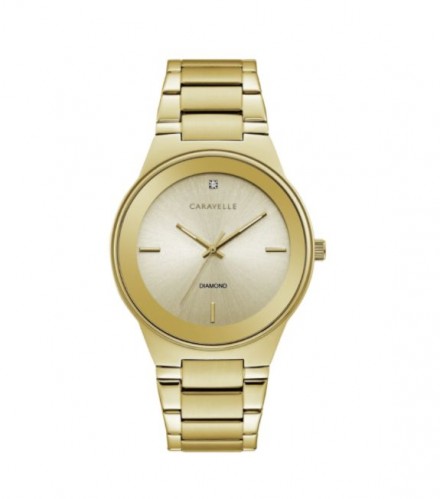 Caravelle by Bulova Mens 44D100 Gold-Tone Stainless Diamond Accent Bracelet Watch