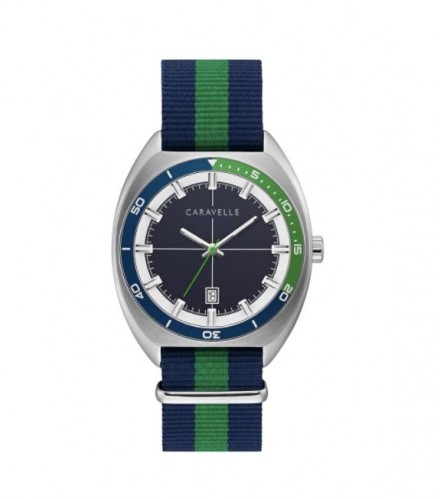 Caravelle by Bulova Mens 43B169 NATO Navy and Green Nylon Strap Watch