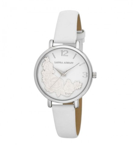Laura Ashley Womens Silver Round Floral Bounty Strap Watch