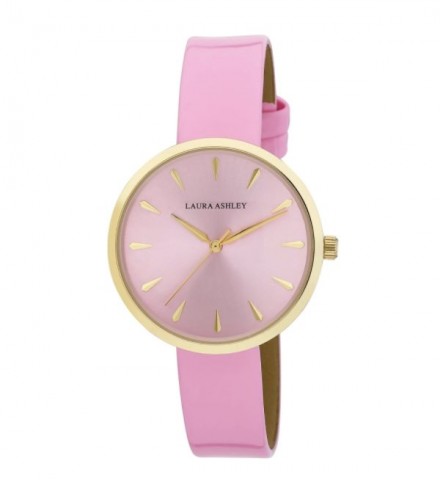 Laura Ashley Womens Gold Round Case With Pink Strap Watch