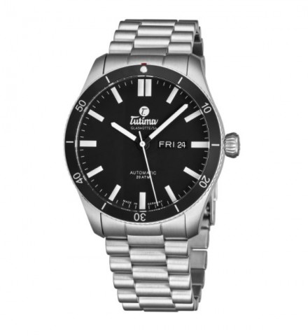 Tutima Men's 6101-02 'Grand Flieger' Black Dial Stainless Steel Date Day German Mechanical Automatic Watch