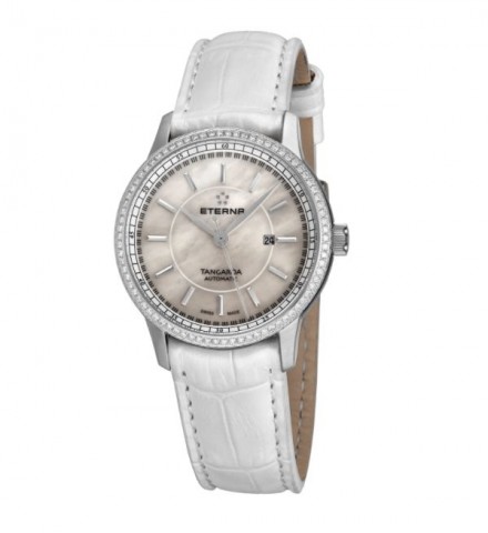 Eterna Women's 2947.50.61.1293 'Tangaroa' Mother of Pearl Dial White Leather Strap Diamond Automatic Watch