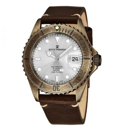 Revue Thommen Men's 17571.2582 'Diver' Silver Dial Black Leather Strap Date Automatic Watch