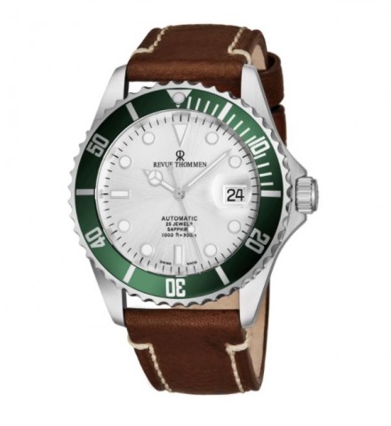Revue Thommen Men's 17571.2524 'Diver' Silver Dial Light Brown Leather Strap Swiss Automatic Watch
