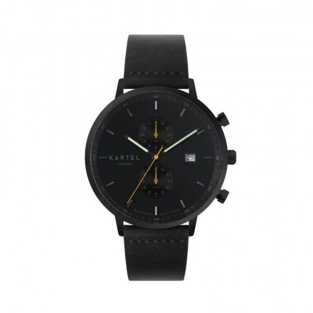 KNOYDART 43MM BLACK LEATHER STRAP WATCH