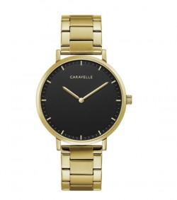 Caravelle by Bulova Mens 44A112 Gold-Tone Black Dial Bracelet Watch