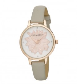 Laura Ashley Womens Rosegold Round "Flower" Dial Strap Watch