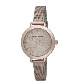 Laura Ashley Womens LA31069YG Glitz Sparkle Dial Spray Gold Mesh Band Watch