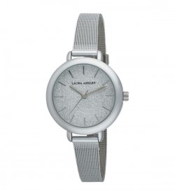 Laura Ashley Womens LA31069SS Glitz Sparkle Dial Spray Silver Mesh Band Watch