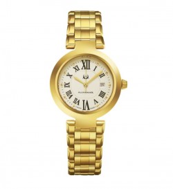 Alexander Women's Swiss Made Niki Gold Tone Stainless Steel Link Bracelet Watch