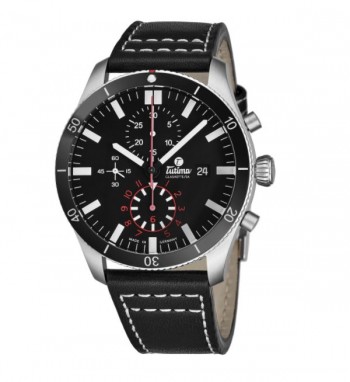 Tutima Men's 6401-01 'Grand Flieger' Black Dial Black Leather Chronograph German Mechanical Automatic Watch