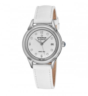 Eterna Women's 2956.41.16.1390 'Heritage 1948 For Her' Silver Diamond Dial White Leather Strap Automatic Watch