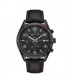 Caravelle by Bulova Mens 45B153 Black IP Stainless Chrono Black Leather Strap Watch