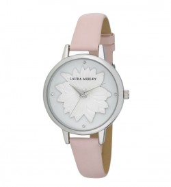 Laura Ashley Womens Silver Round "Flower" Dial Strap Watch