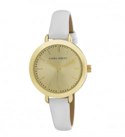 Laura Ashley Ladies Round Gold Case with a White Strap Watch