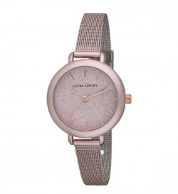 Laura Ashley Womens LA31069PK Glitz Sparkle Dial Spray Pink Mesh Band Watch