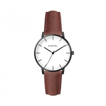 ISLA 34MM MAROON LEATHER STRAP WATCH