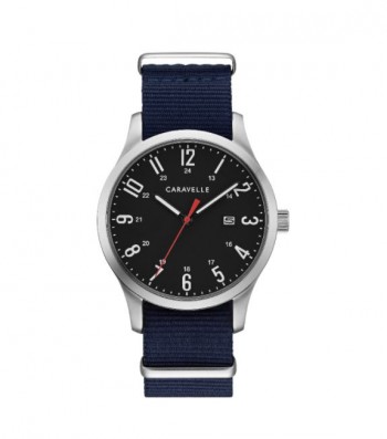 Caravelle Designed by Bulova Men's 43B160 Black Dial Interchangable Nylon Strap Watch