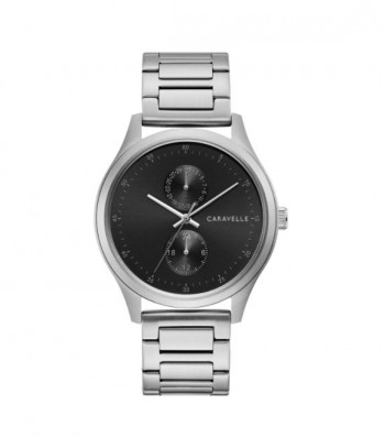 Caravelle by Bulova Mens 43C121 Stainless Multifunction Black Dial Bracelet Watch