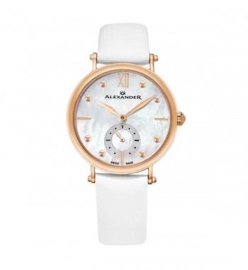 Alexander Women's Swiss Made Roxana White Satin Leather Strap Watch