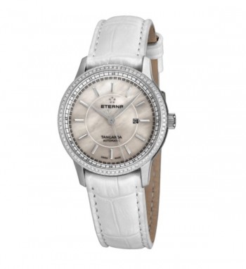 Eterna Women's 2947.50.61.1293 'Tangaroa' Mother of Pearl Dial White Leather Strap Diamond Automatic Watch