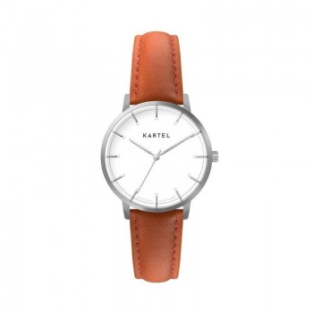 ISLA 34MM ORANGE LEATHER STRAP WATCH