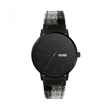 MORRIS 40MM GREY TARTAN LEATHER STRAP WATCH