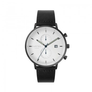 KNOYDART 43MM BLACK LEATHER STRAP WATCH